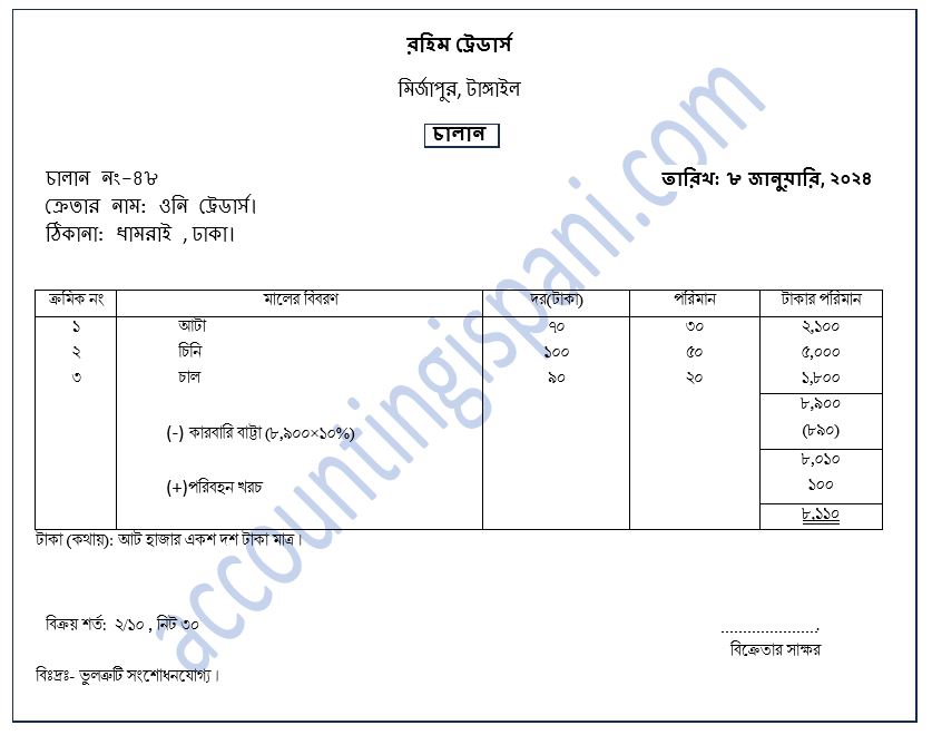 চালান নমুনা ছক