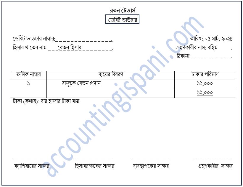 ডেবিট ভাউচার নমুনা ছক