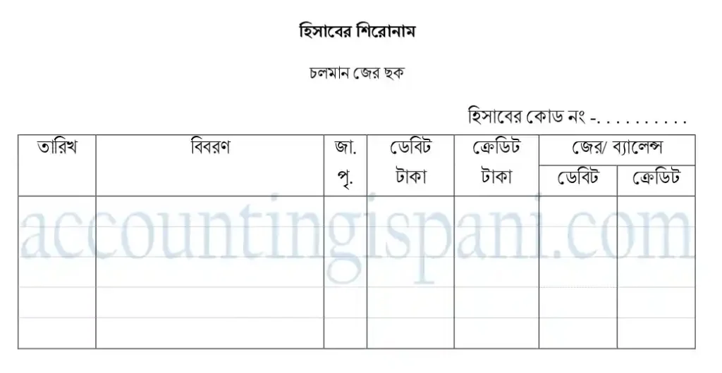 জের ছক নমুনা খতিয়ান হিসাববিজ্ঞান
