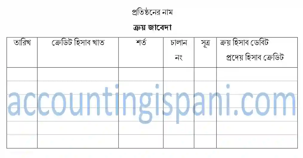 ক্রয় জাবেদার নমুনা ছক
